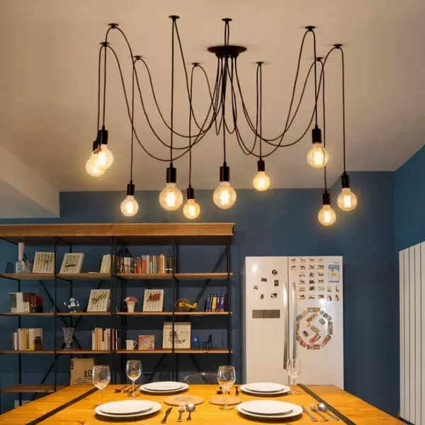 Classic-style spider pendant presented above a dining table