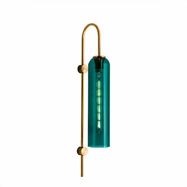 Duck blue glass tube wall light, gold mounting