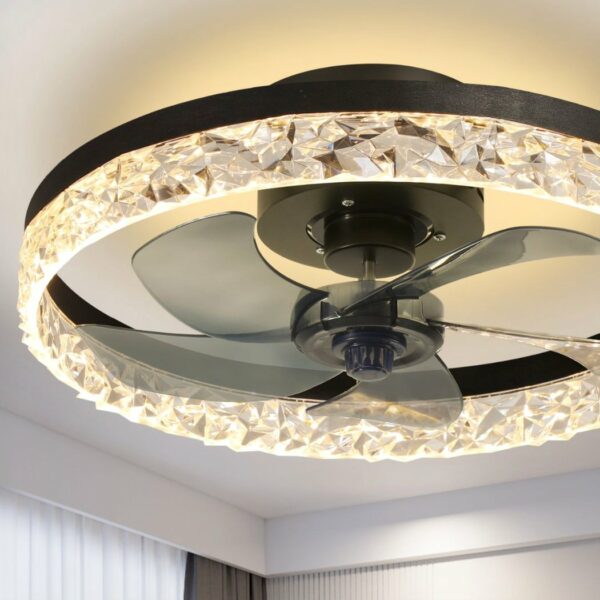 Fan chandelier with LED ceiling light and diamond decoration