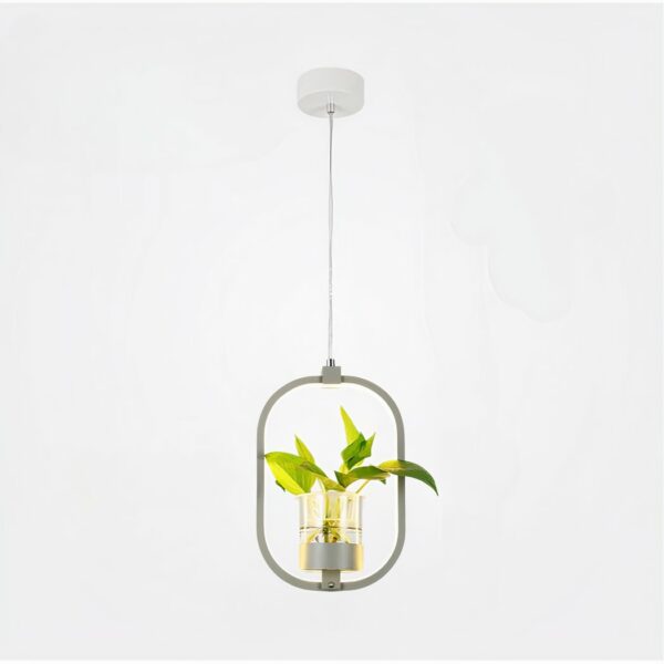 Oval LED hanging lamp with plant vase