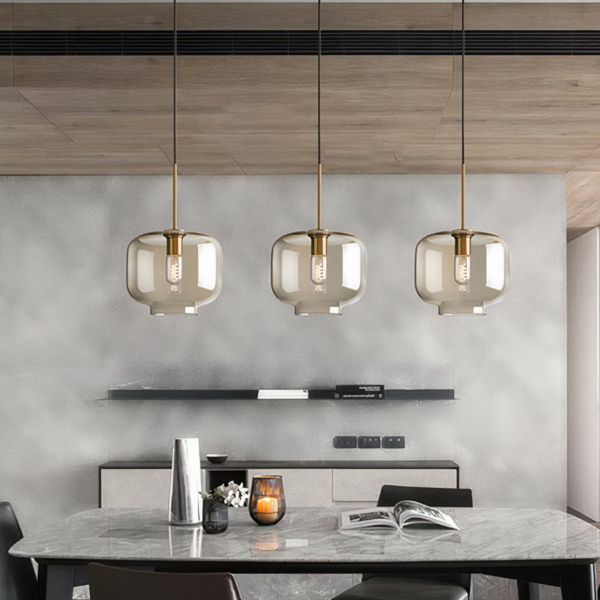 Luxurious Nordic industrial-style smoked-glass suspension lamp
