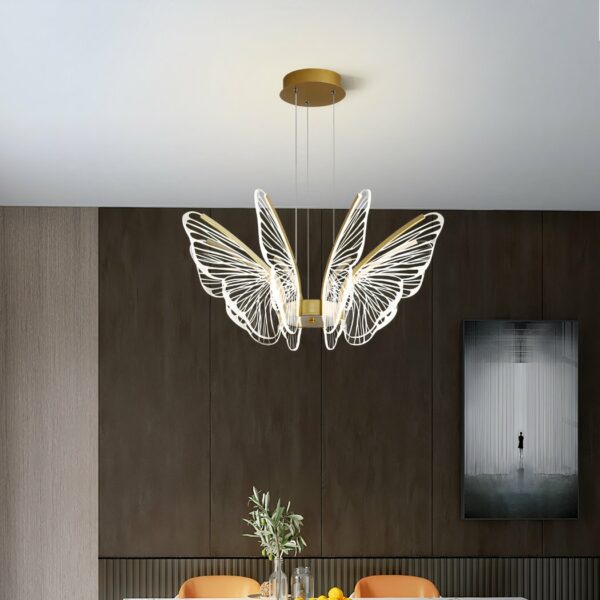 Metal butterfly bedroom chandelier with brown background