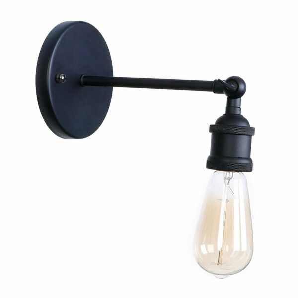 Metal wall light, black, with bulb at end