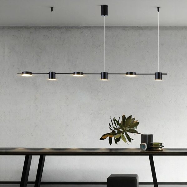 Modern six-head dining room pendant on grey background