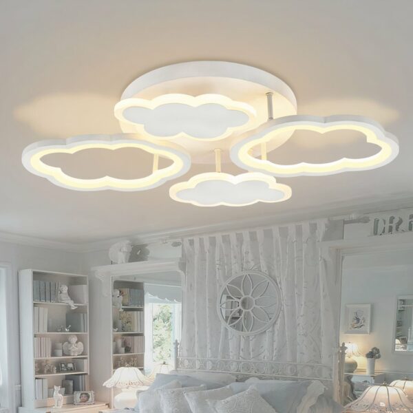 Modern white aluminium cloud chandelier in a room with a white background