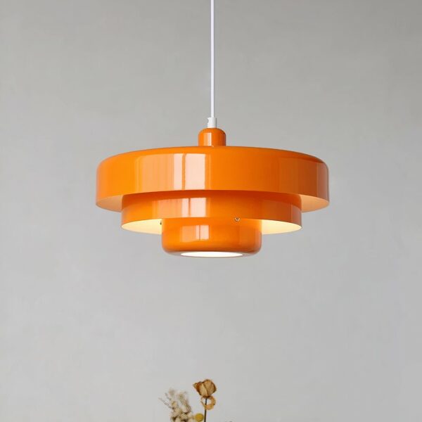 Design orange suspension in metal, made up of 3 cylindrical parts on top of each other