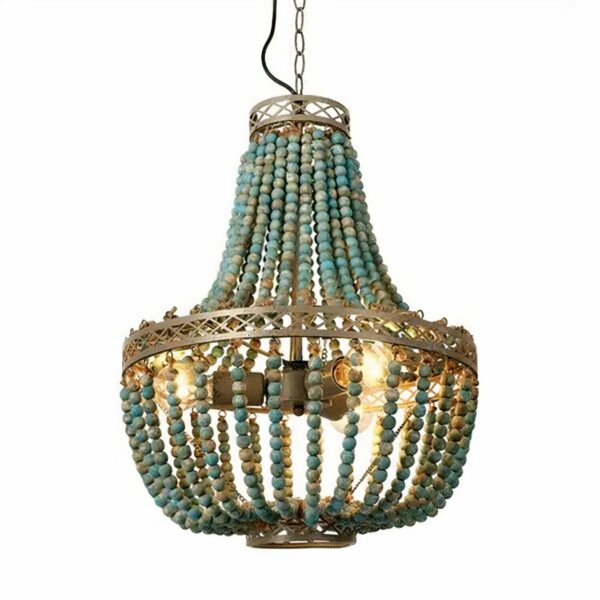 On a white background we see an oriental chandelier with sublime blue pearls.