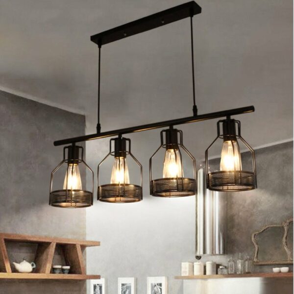 Retro-style metal multi-hanging lamp in a dining room
