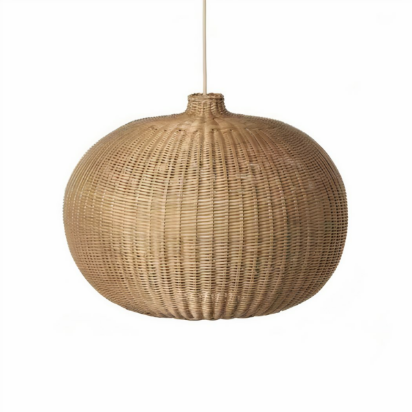 Vintage LED natural wicker hanging lamp on white background