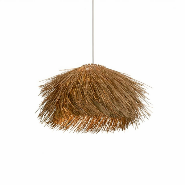 Vintage-style straw hanging lamp for living room on white background