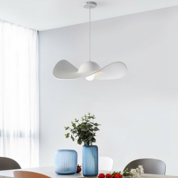 White resin hanging hat chandelier on white background