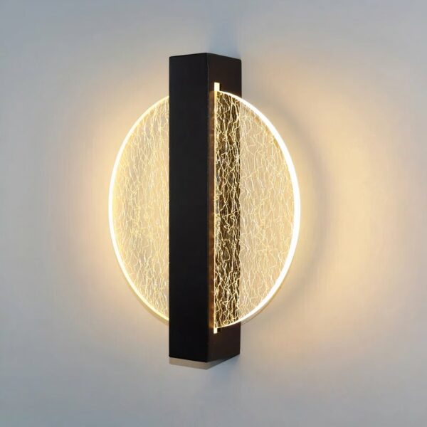 Modern wall light in iron and acrylic on grey background