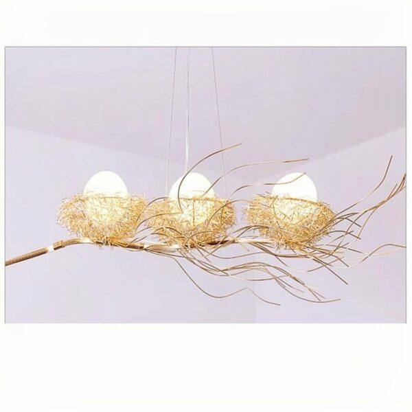 on a gray background, a bird's nest suspension with three eggs