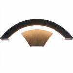 Underside view of an arc wall light revealing its gold inner panel