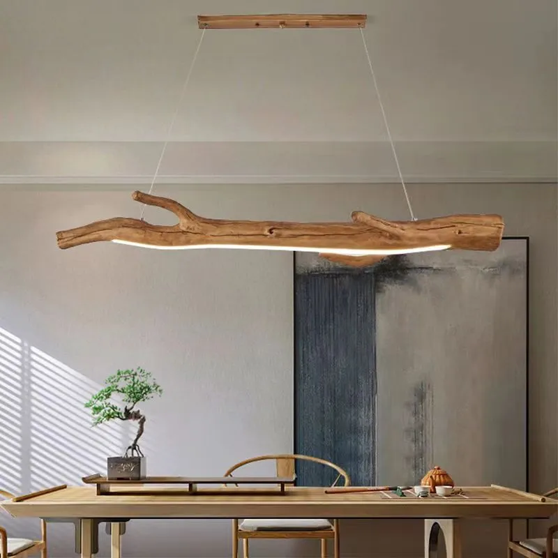 Lustre branche résine effet bois flotté avec bande LED