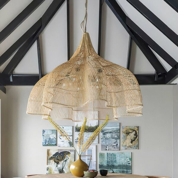 Modern rattan pendant with petals on a white background
