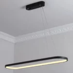 Black oval LED pendant light hanging on two cables in a traditional room