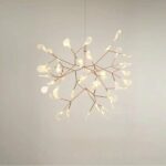 Copper branch shaped LED pendant chandelier with small leaf lights on white