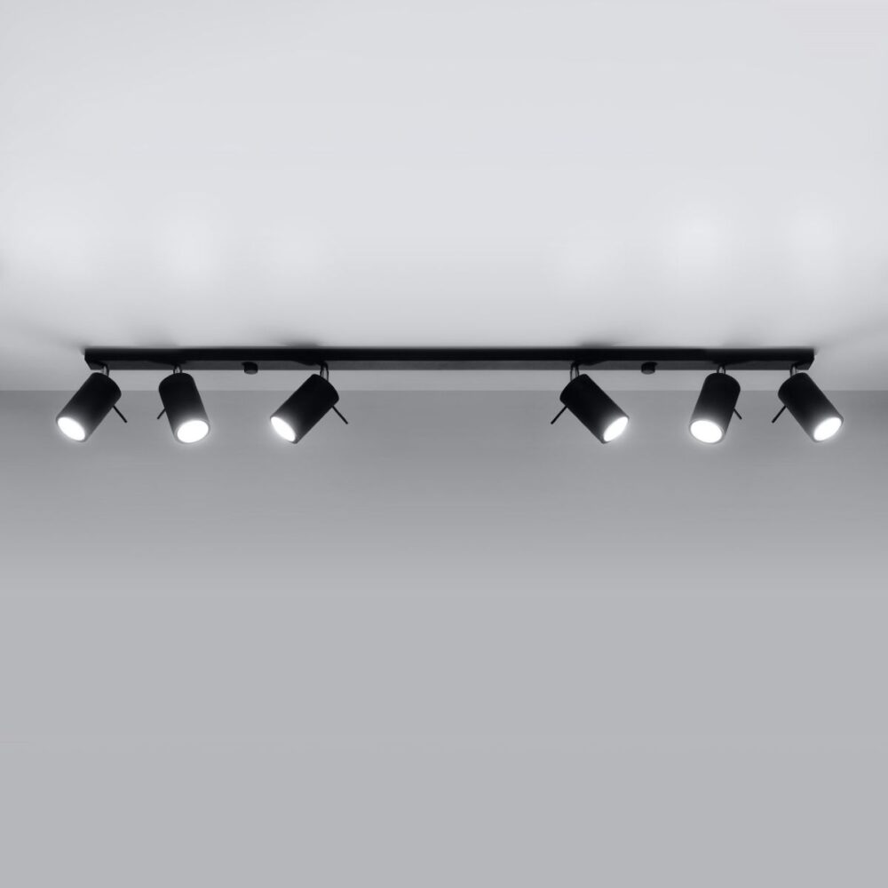 Steel ceiling light with 6 adjustable spots