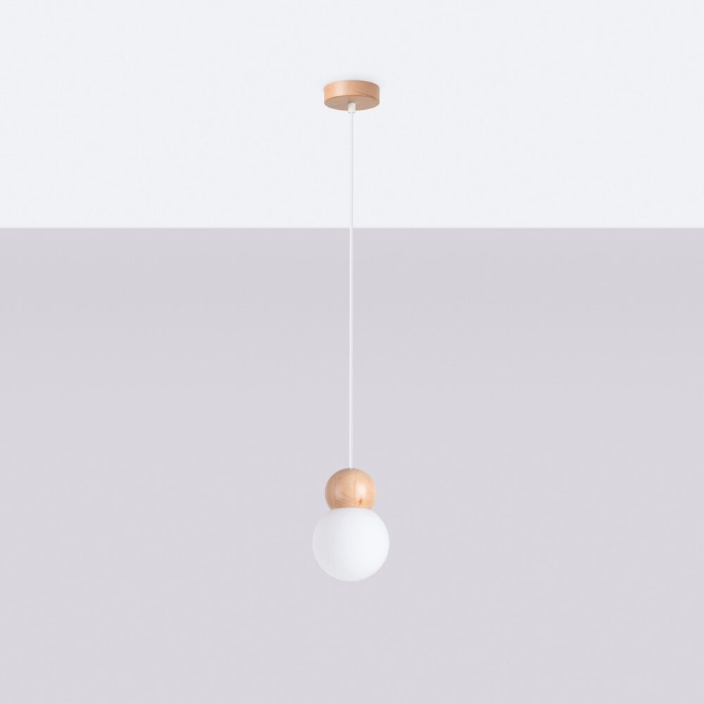 Japandi-style wood and opal glass globe pendant light