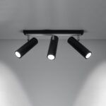 Black ceiling light with three adjustable cylindrical spotlights
