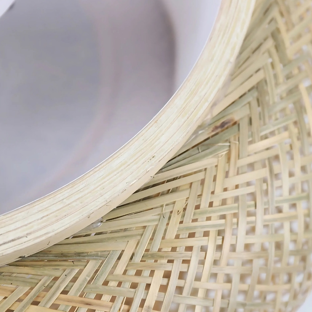Lustre plafonnier rond en rotin - vue de face