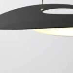 Close-up of the disc pendant's edge with a bright ring shining underneath