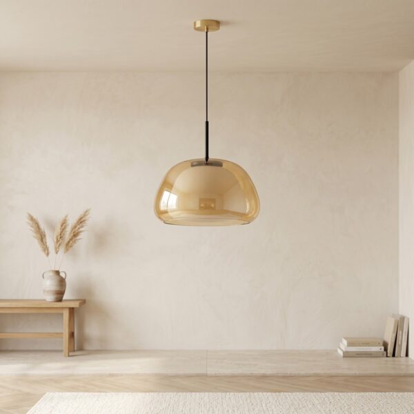 Amber smoked glass pendant light on a black cord