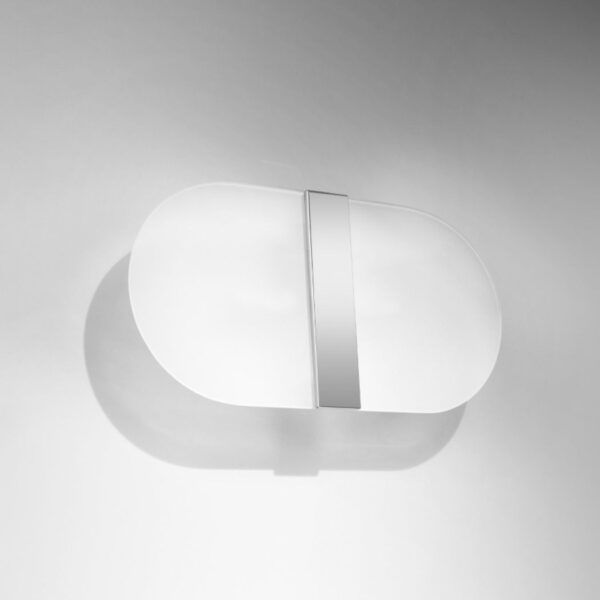 Oval frosted glass wall light with a vertical chrome strip