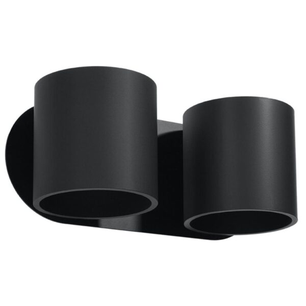 Black double cylindrical wall light with two round light heads