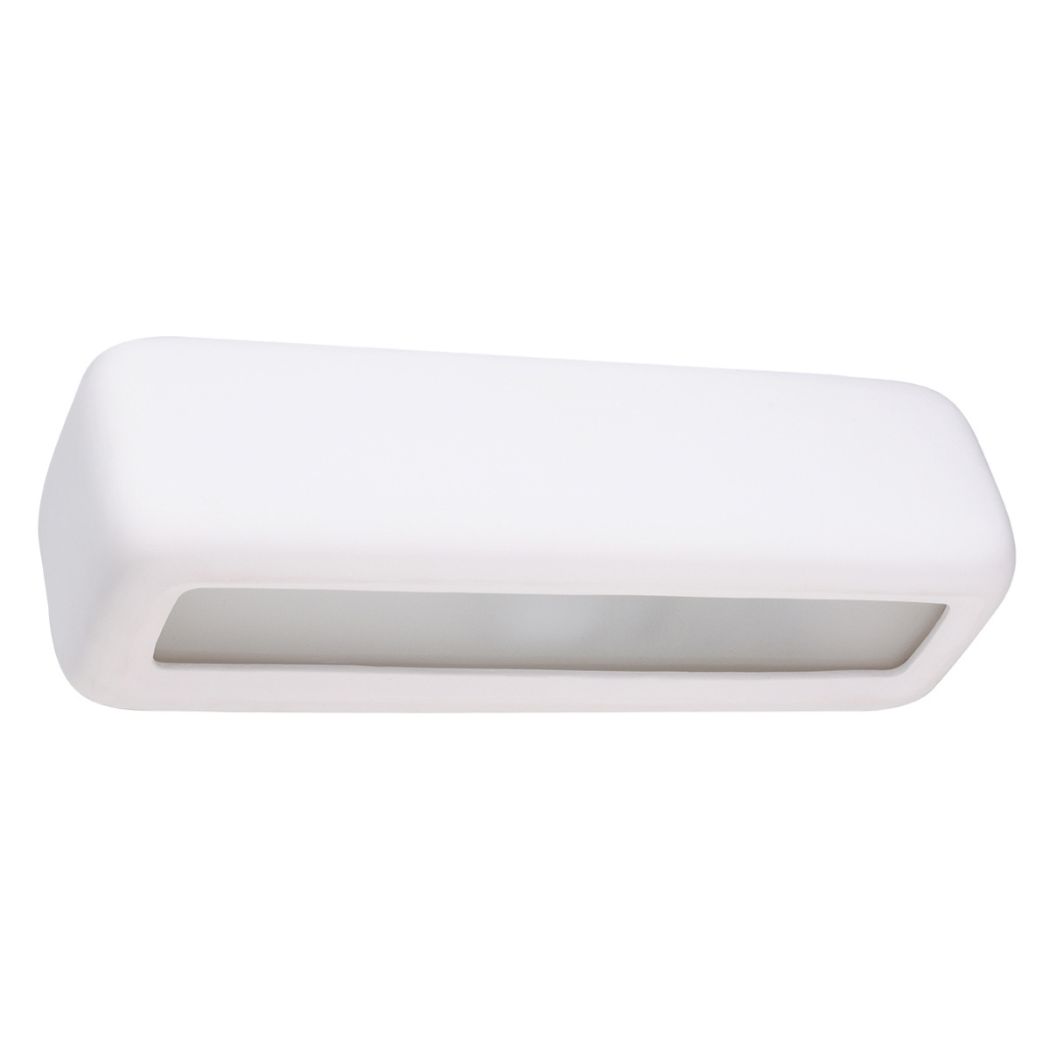 White rounded rectangle wall light shown off with a frosted diffuser strip