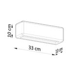 Line drawing of the rounded rectangle wall light with 10, 33 and 10 cm dimensions