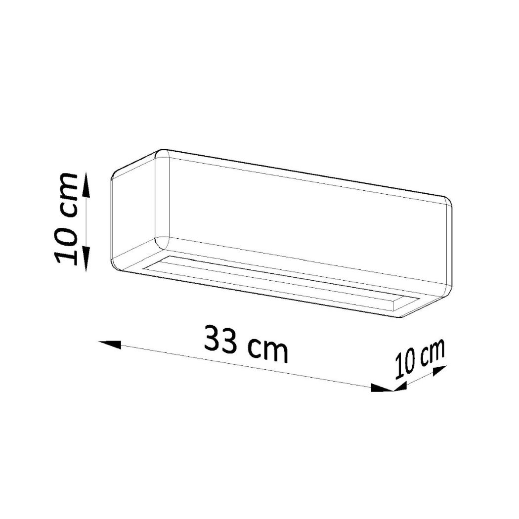 Line drawing of the rounded rectangle wall light with 10, 33 and 10 cm dimensions
