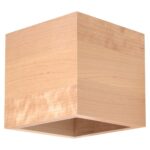 Cube shaped wall light in light wood, shown isolated and switched off