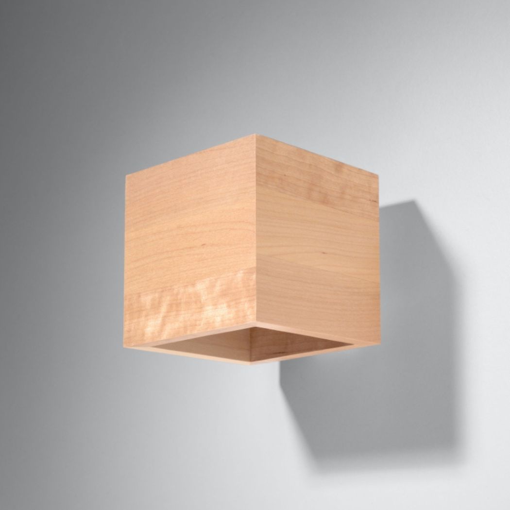 Cube shaped wall light in light wood