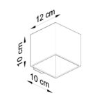 Dimensions diagram of the cube shaped wall light: 12 x 10 x 10 cm