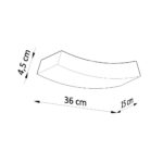 Dimensioned sketch of the curved ceiling light, 36 by 15 by 4.5 cm