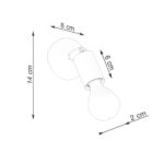 Dimensions diagram of the adjustable wall spotlight: 8 x 6 x 14 cm