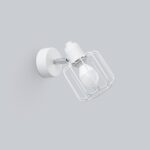 White wire cage wall light with an exposed bulb, switched off