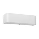 White rectangular wall light with rounded edges shown as a product shot