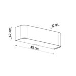 Dimensions diagram of the wall light with 45cm length, 12cm height and 12cm depth