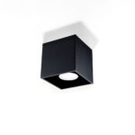 Black square ceiling spotlight with a small round light aperture