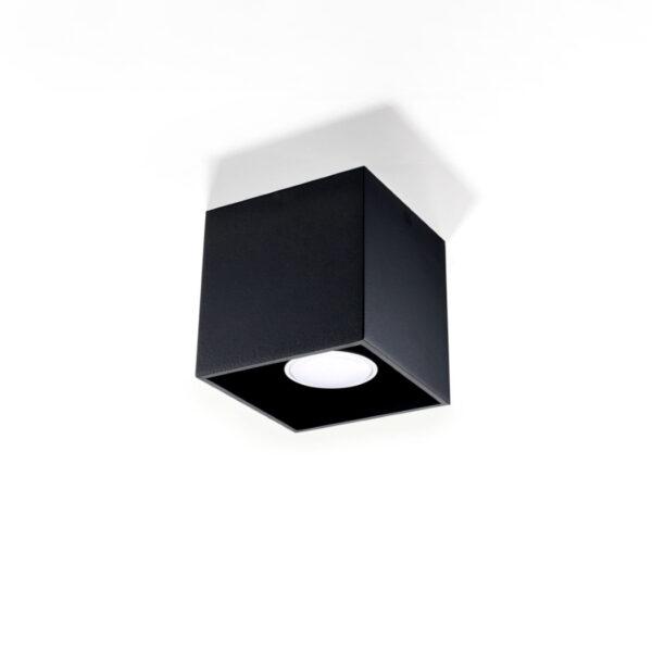 Black square ceiling spotlight with a small round light aperture
