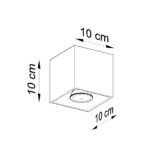 Dimension diagram of the small square ceiling light showing 10 cm sides