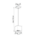 Line drawing of the cube pendant with 8, 8, max 110, 10 and 10 cm dimensions
