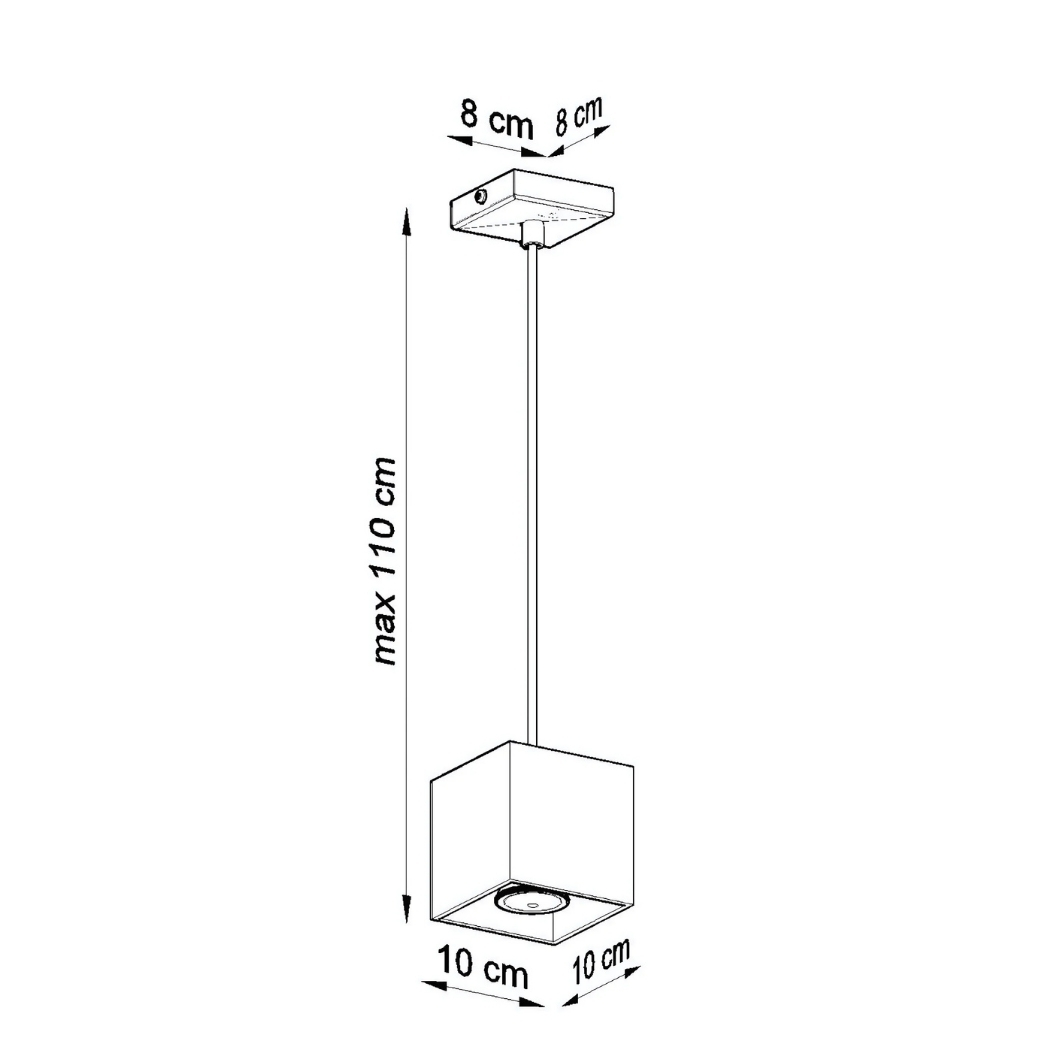 Line drawing of the cube pendant with 8, 8, max 110, 10 and 10 cm dimensions
