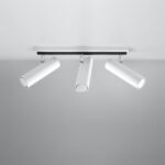 White ceiling lamp with three adjustable cylinder spotlights on a bar