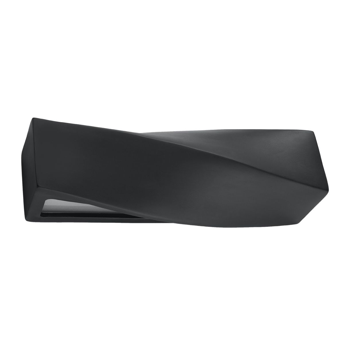Angular twisted black wall light shown unlit on a plain background