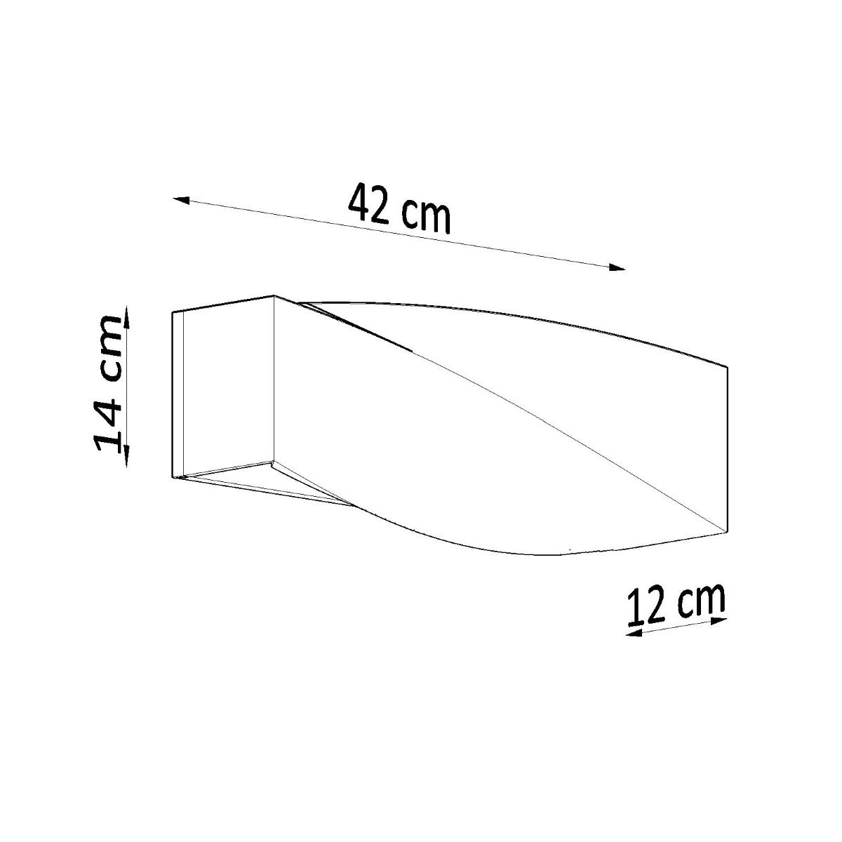 Technical drawing of the twisted rectangular wall light with dimensions