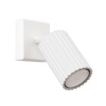 White ribbed cylindrical spotlight on a square wall mount, angled downward